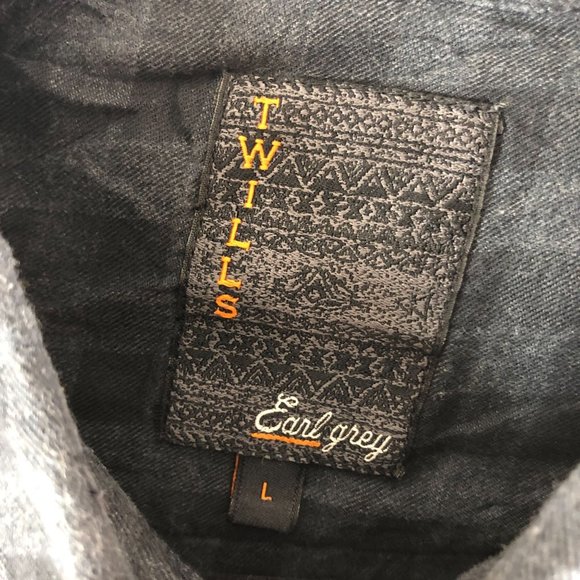 Twills Earl Grey Mens Flannel Shirt Button Down Plaid Pocket Gray L - Picture 3 of 3